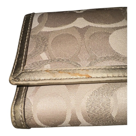 Coach Metallic Tan/Gold Trifold Optic Signature Wallet - Picture 8 of 10